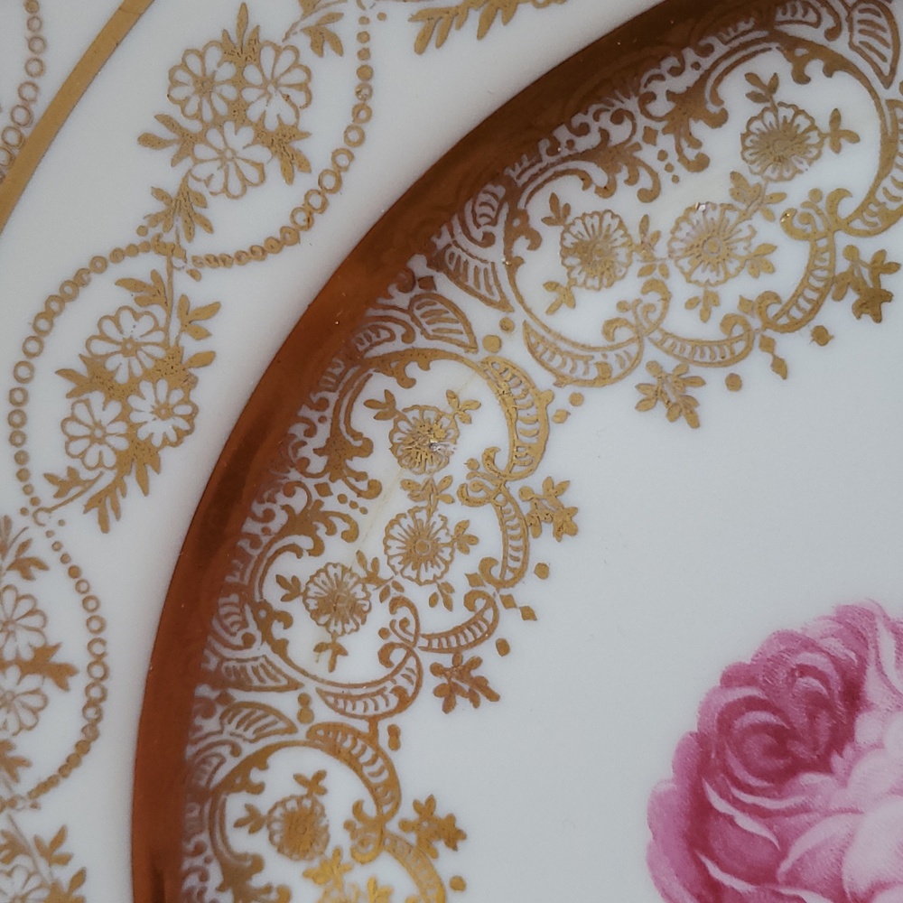 Vintage Gold and Cream Rose🌹Floral Dinner Plate Fondeville New York Laurelton - Picture 8 of 9